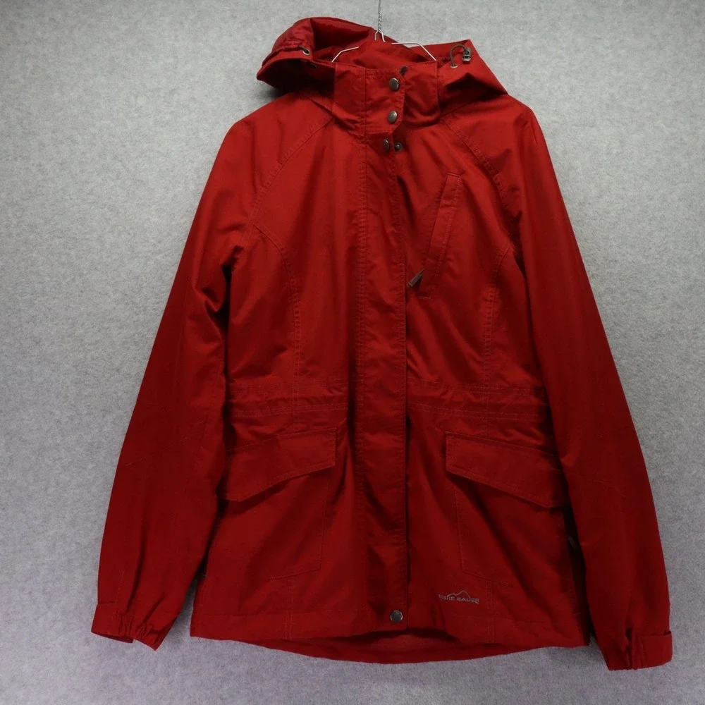 Eddie Bauer‎ Rain Jacket Womens Small WeatherEdge Coat Parka Hooded Full Zip Red